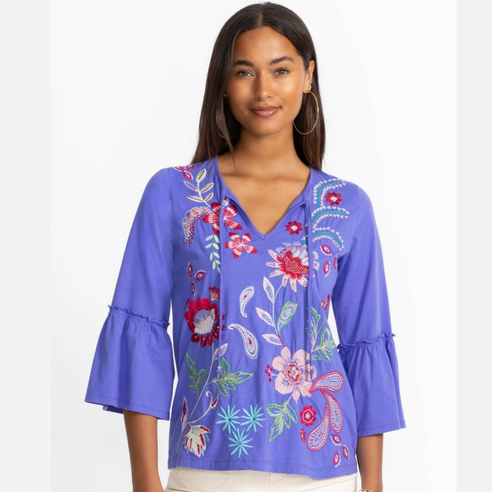 NWT Johnny Was Freyde Ruffle Sleeve Tee; Size XS